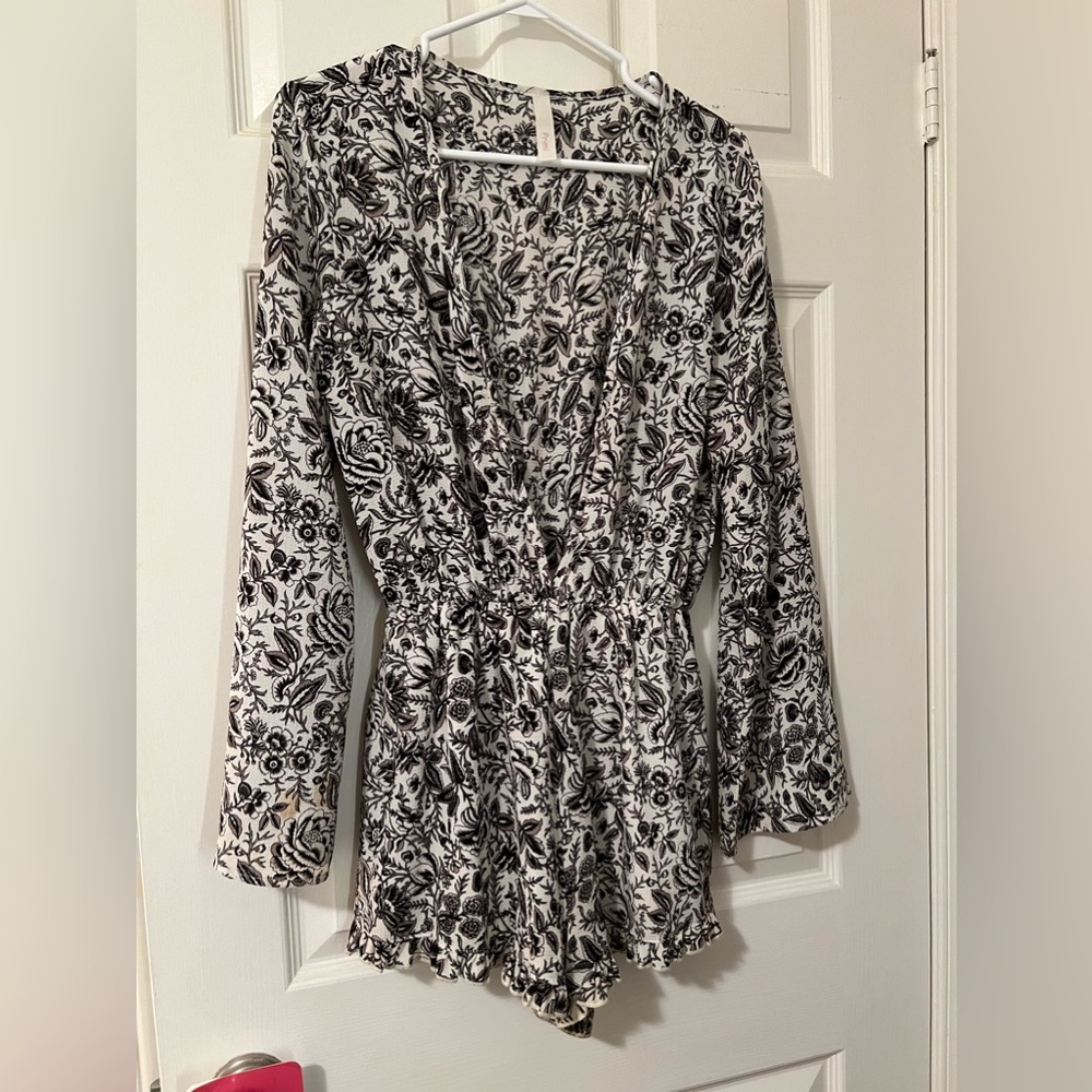 Black and white floral romper